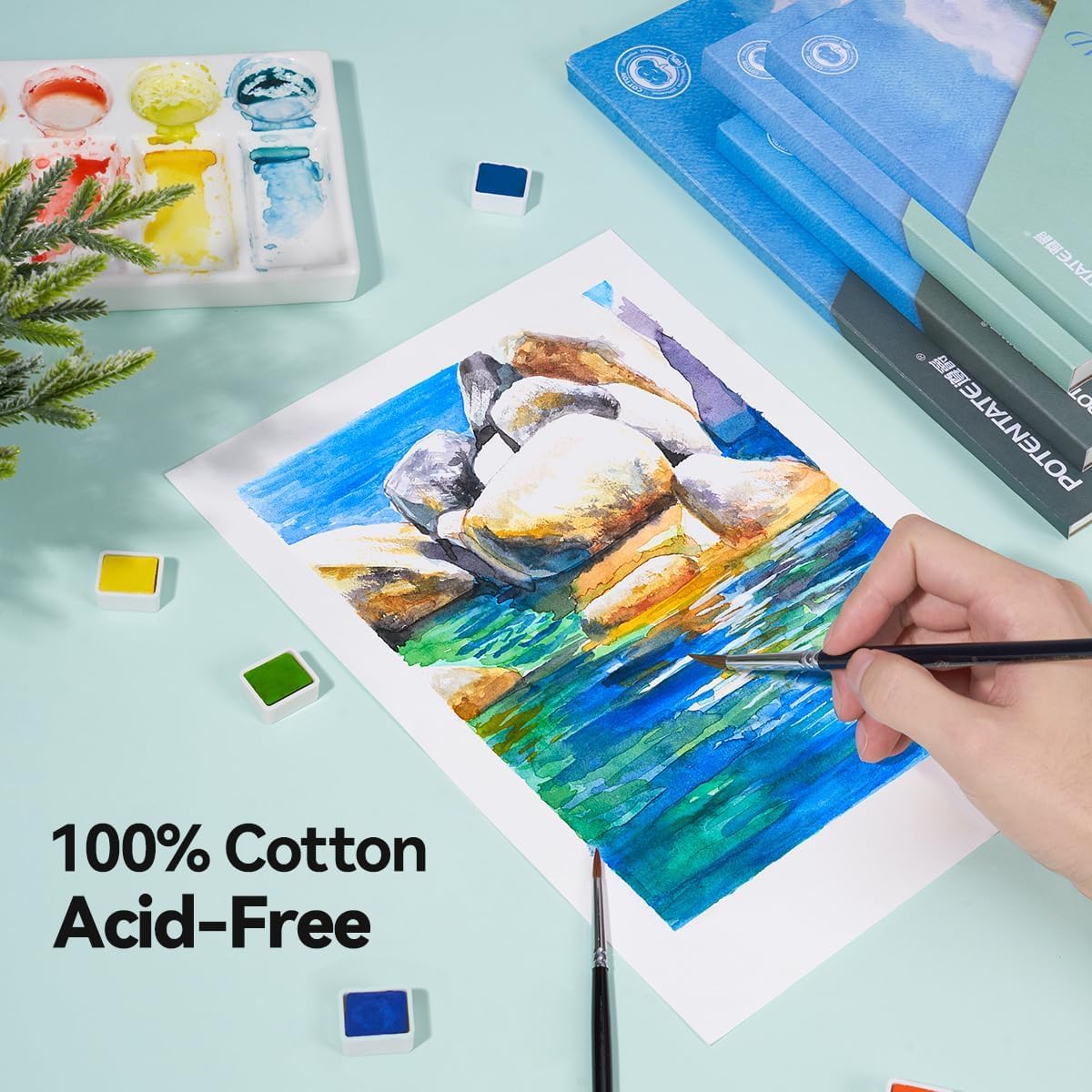 Watercolor Paper Block, Cold Press Artist Watercolor Sketchbook,100% Cotton/Acid-Free,20 Sheets,7.48 * 5.31Inches 140lb/300gsm,Art Supplies for Adults, Artists, Students 6 Watercolor Paper Block, Cold Press Artist Watercolor Sketchbook,100% Cotton/Acid-Free,20 Sheets,7.48 * 5.31Inches 140lb/300gsm,Art Supplies for Adults, Artists, Students - الصورة 6