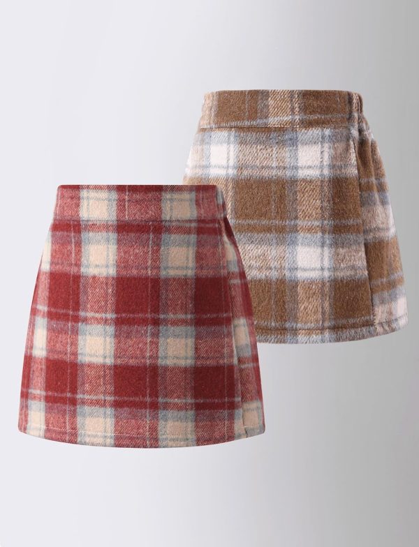 ⁦SEAUR Kids Girls Short Skirt Tweed Mini Skirt Elasticated Waist Plaid School Skorts A-line Elegant Skirt with Lining Shorts for Fall Winter 110-170⁩ - الصورة ⁦4⁩