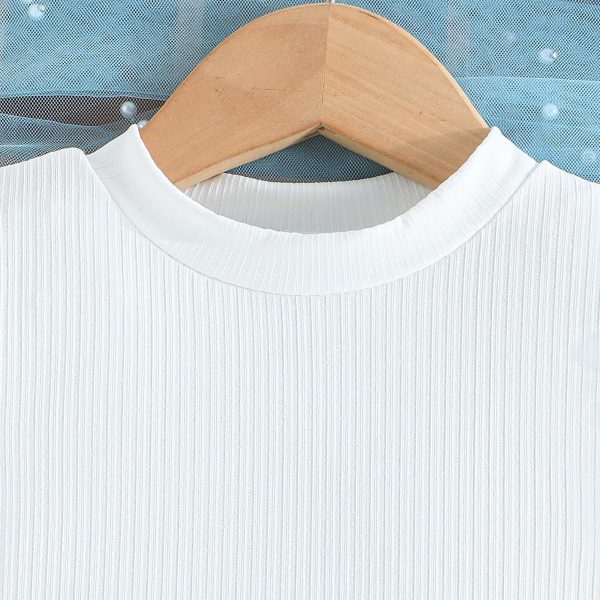 ⁦Guodeunh Toddler Girl Summer Outfits Puff Short Sleeve Ribbed Knit Tops Mini Skirt Set Cute Girl Clothes⁩ - الصورة ⁦4⁩