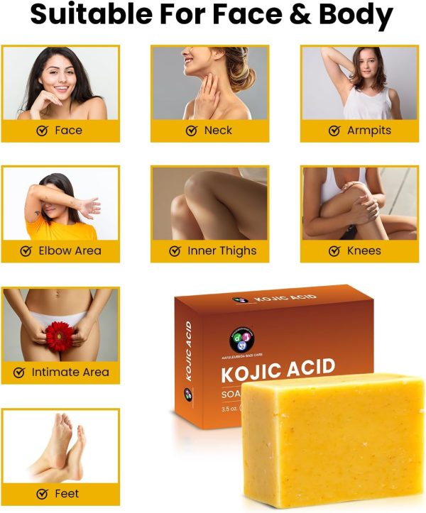 ⁦Aayuleubeda Badi Care ABC Kojic Acid Soap Bars Skin Brightening Soap for Face, Pigmentation, Reduce Dark Spots 100g (Pack of 1)⁩ - الصورة ⁦5⁩