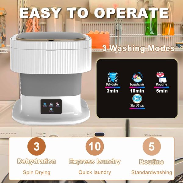 ⁦ALMEKAQUZ Portable Washing Machine, 11.5 Liter Mini Washer for Small Clothes, Underwear, Baby Clothes, Socks, Foldable Portable Washer for Apartments, Homes, Hotels, Camping, Rvs (Gray)⁩ - الصورة ⁦3⁩