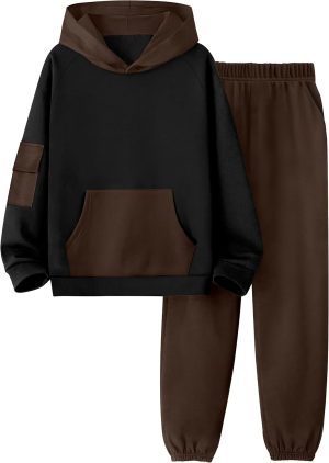 Boys Clothes Long Sleeve Solid Kangaroo Pocket Hoodie and Pants Fall Winter 2 Piece Outfits Sweatsuits Set 6-12T