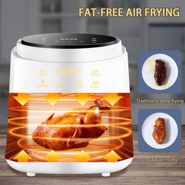 ⁦EqiEch Air Fryer Oven With Touch Control System - Intelligent Hot Air Circulation for Oil-Free Healthy Frying, Grilling, Roasting, Baking - 6L (White)⁩ - الصورة ⁦3⁩