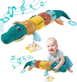 DMG Musical Crocodile Baby Toys, Activity Soft Toys with Multi-Sensory Crinkle, with Rattle, Ruler &Multi-Textures, Baby Teething Toys, Cute Stuffed Animal Tummy Time Toys for Newborn 0 3 6 12 Months