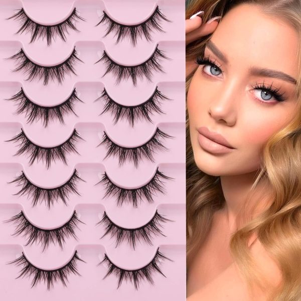 ⁦Aputue Manga Eyelashes, 7 Pair Natural Look False Eyelashes Anime Lashes, Mink Wispy Fluffy Spiky 3D Volume Eyelashes Pack Korean Japanese Asian Cosplay Fake Eyelashes for Girl Women⁩ - الصورة ⁦7⁩