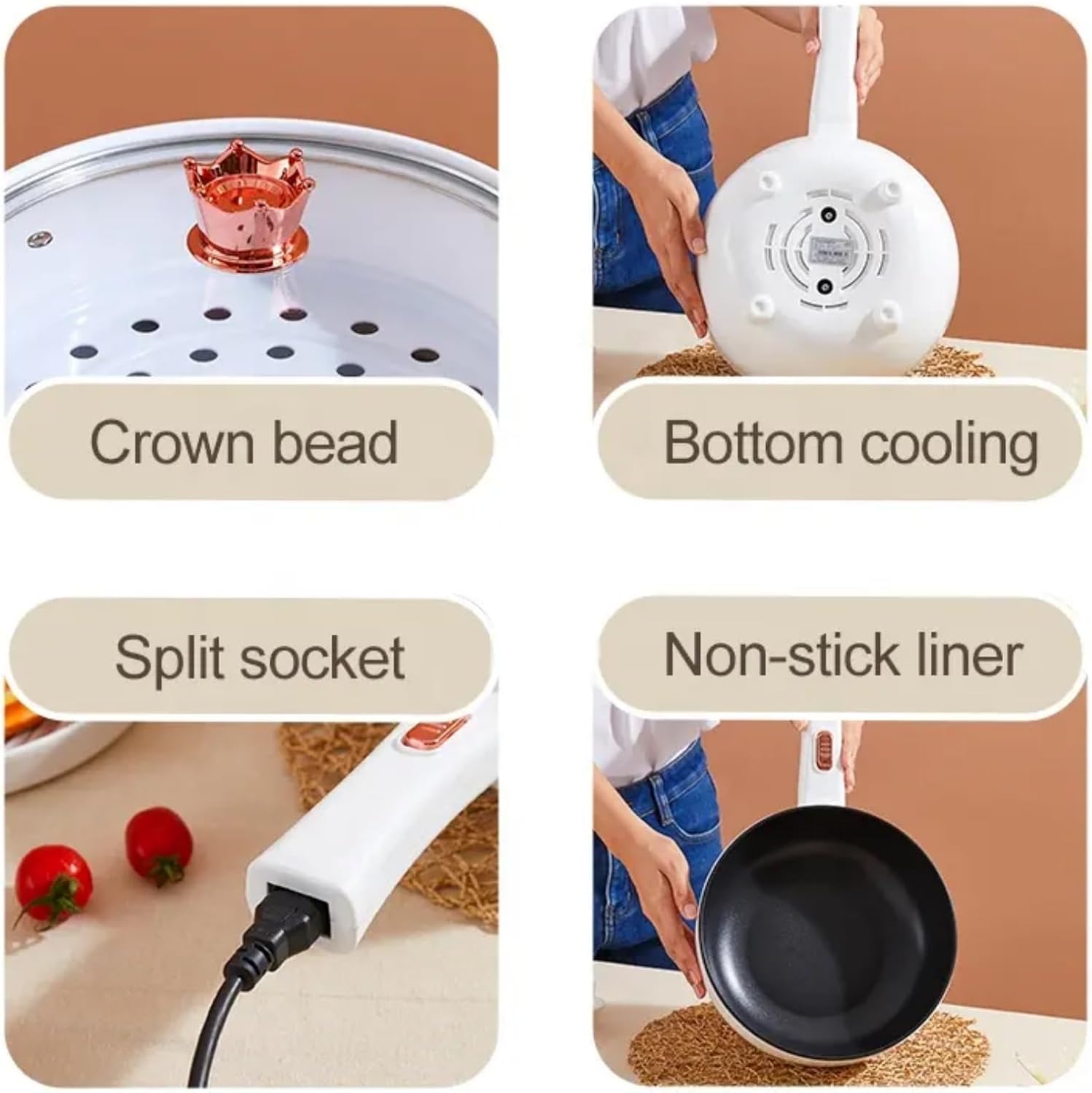 CCOVERY 3.5L Electric Hot Pot,Double-flavor Hot Pot,with Steamer & Temperature Control,Two Power Adjustments Multifunctional Non-stick Pot, Portable Saucepan Electric Cooking Pot 4 CCOVERY 3.5L Electric Hot Pot,Double-flavor Hot Pot,with Steamer & Temperature Control,Two Power Adjustments Multifunctional Non-stick Pot, Portable Saucepan Electric Cooking Pot - الصورة 4