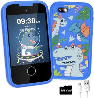 Kids Smart Phone for Boys, Christmas Birthday Gifts for Boy Girl Age 3-10 Kids Toys Cell Phone, 2.8" Touchscreen Toddler Learning Play Toy Phone with Dual Camera, Game, Music Player, 8GB Card (Blue)