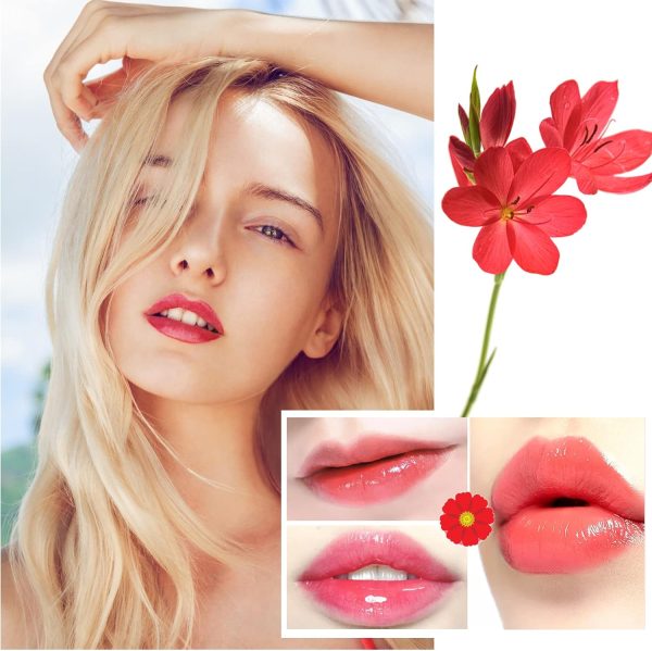 ⁦2 Pcs Crystal Flower Jelly Lipstick, Magic Color Changing, PH Clear Temperature Lip Gloss and Balm, Long Lasting Nourishing Moisturizing Lip Stick⁩ - الصورة ⁦2⁩