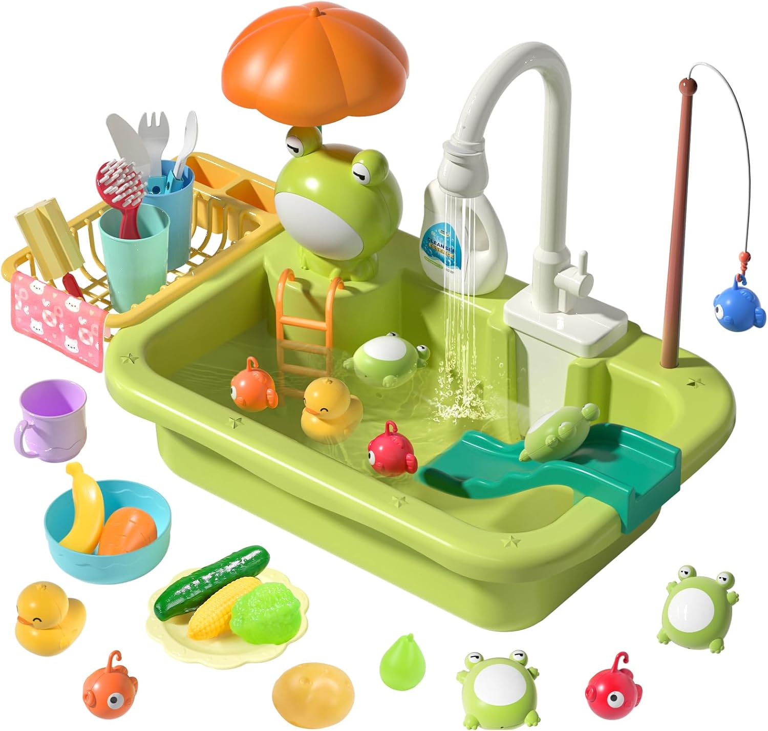 CUTE STONE Play Sink with Running Water, Kitchen Sink Toys with Upgraded Electric Faucet, Play Kitchen Toy Accessories, Pool Floating Fishing Toys for Water Play, Kids Role Play Dishwasher Toy 1 CUTE STONE Play Sink with Running Water, Kitchen Sink Toys with Upgraded Electric Faucet, Play Kitchen Toy Accessories, Pool Floating Fishing Toys for Water Play, Kids Role Play Dishwasher Toy