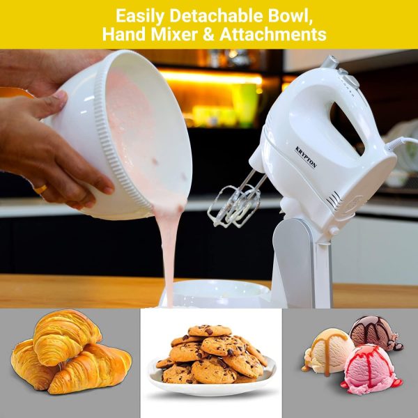 ⁦Krypton Stand Mixer, 250W Mixer with Rotating Bowl, KNSM6242 | 5 Speed Setting | Beaters & Dough Hooks for Easy Egg, Whipping, Mixing Dough, Cookies, Brownies⁩ - الصورة ⁦4⁩