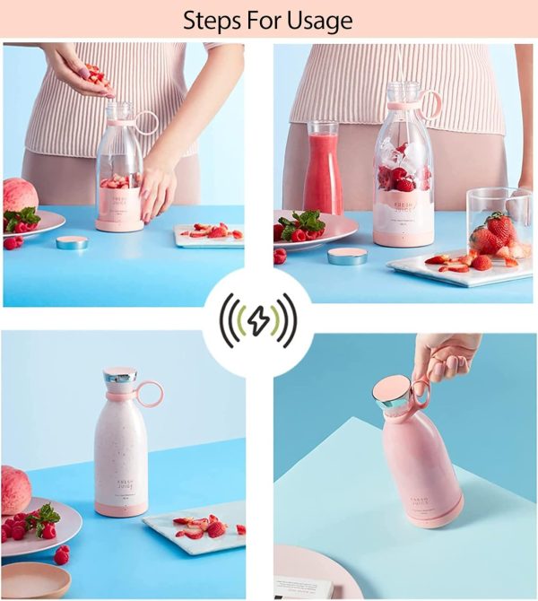 ⁦Tazweeq Portable Blender, Fresh Juicer Personal Size, Battery Powered USB, Four Blades, Mini Travel Bottle for Juice, Shakes, and Smoothies, On The Go for Sports, Travel & Office⁩ - الصورة ⁦6⁩