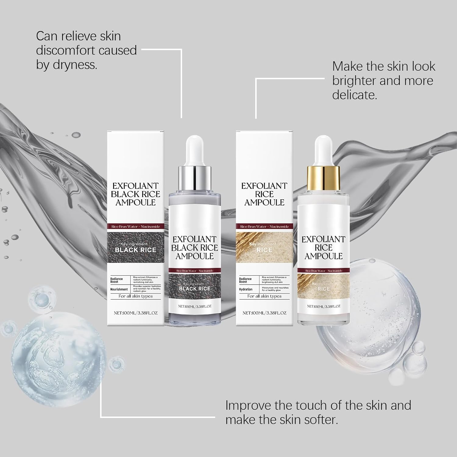 Black and White Rice Face Exfoliantor, Black and White Rice Peeling Ampoule, Rice Exfoliant, Soft Exfoliating Face Exfoliator, Hydrating Formula for All Skin Types 3 Black and White Rice Face Exfoliantor, Black and White Rice Peeling Ampoule, Rice Exfoliant, Soft Exfoliating Face Exfoliator, Hydrating Formula for All Skin Types - الصورة 3