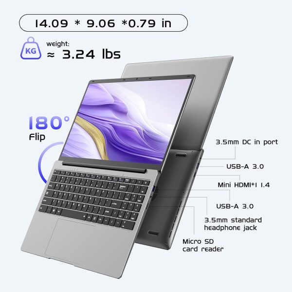 ⁦Laptop Computer 15.6" Window 11 Pro Laptops with 8GB RAM 256GB SSD,Ms Office 2024, 100% sRGB Screen, N4000 Processor, Notebook, Dual Band WiFi5, BT4.2, USB-A, HDMI,FHD 1920 * 1080 Display,Silver⁩ - الصورة ⁦7⁩
