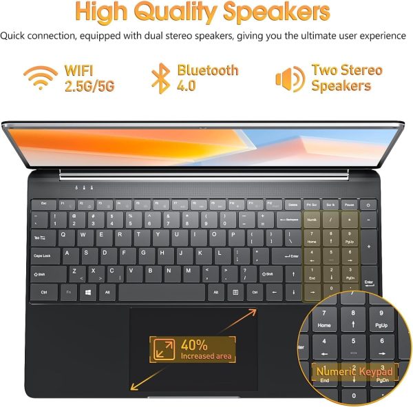 ⁦SGIN Laptops Windows 11, 15.6 Inch Laptop Computer 8GB DDR3 512GB SSD with I3 Processor, Webcam, HDMI, USB3.0, 7000mAh Battery, BT4.2, USB 3.2 * 3, WiFi, Type-C(Black)⁩ - الصورة ⁦7⁩