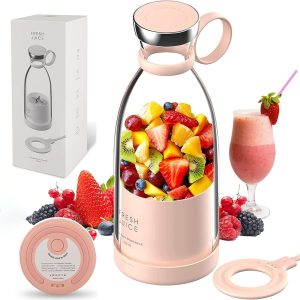 Tazweeq Portable Blender, Fresh Juicer Personal Size, Battery Powered USB, Four Blades, Mini Travel Bottle for Juice, Shakes, and Smoothies, On The Go for Sports, Travel & Office