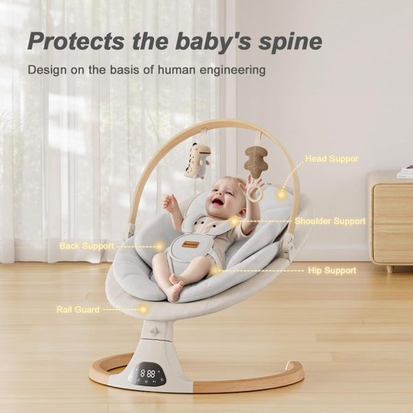 ⁦Monamii Baby Swing for Infants, Bluetooth Music Speaker, 5 Point Harness Belt⁩ - الصورة ⁦3⁩