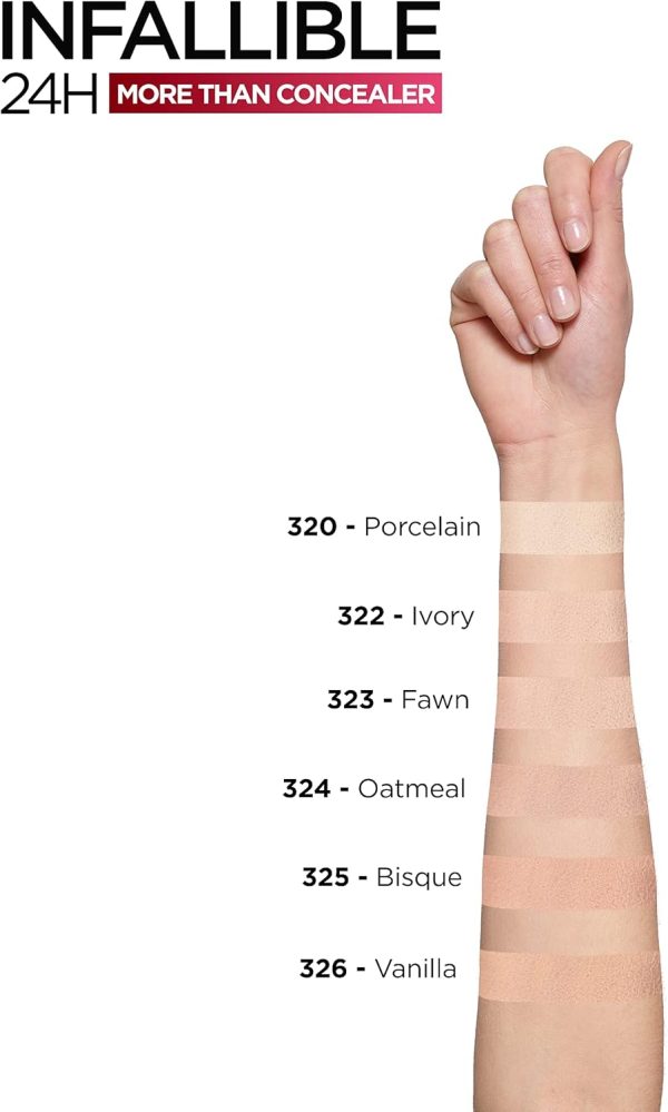 ⁦L'Oréal Paris Infallible 24H More Than Concealer, Full-coverage, Longwear and Matte Finish, 320 Porcelain⁩ - الصورة ⁦3⁩