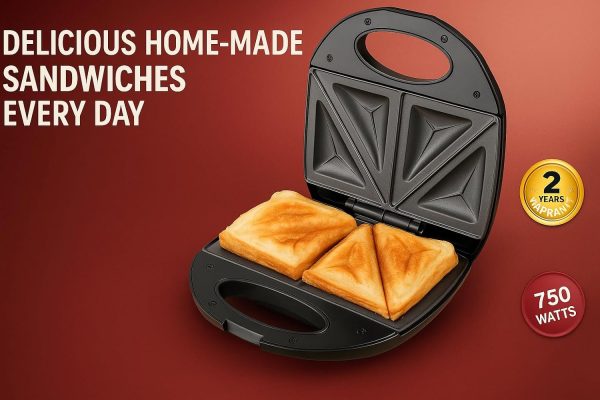 ⁦Home Master Electric Sandwich Maker 750W – Toasts 2 Triangular Slices with Non-Stick Surface and 2-Year Warranty⁩ - الصورة ⁦4⁩