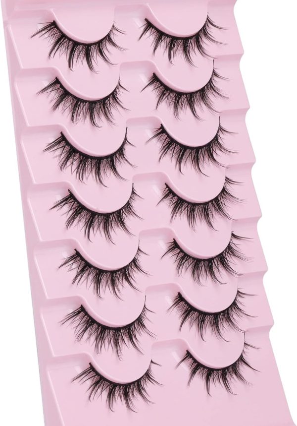 ⁦Aputue Manga Eyelashes, 7 Pair Natural Look False Eyelashes Anime Lashes, Mink Wispy Fluffy Spiky 3D Volume Eyelashes Pack Korean Japanese Asian Cosplay Fake Eyelashes for Girl Women⁩ - الصورة ⁦6⁩