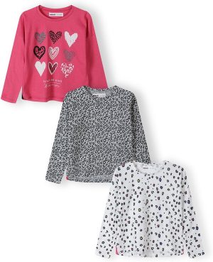 Minoti Girls Girls 3Pk Basic Be Kind L/S Graphic Tops Girls 3Pk Basic Be Kind L/S Graphic Tops