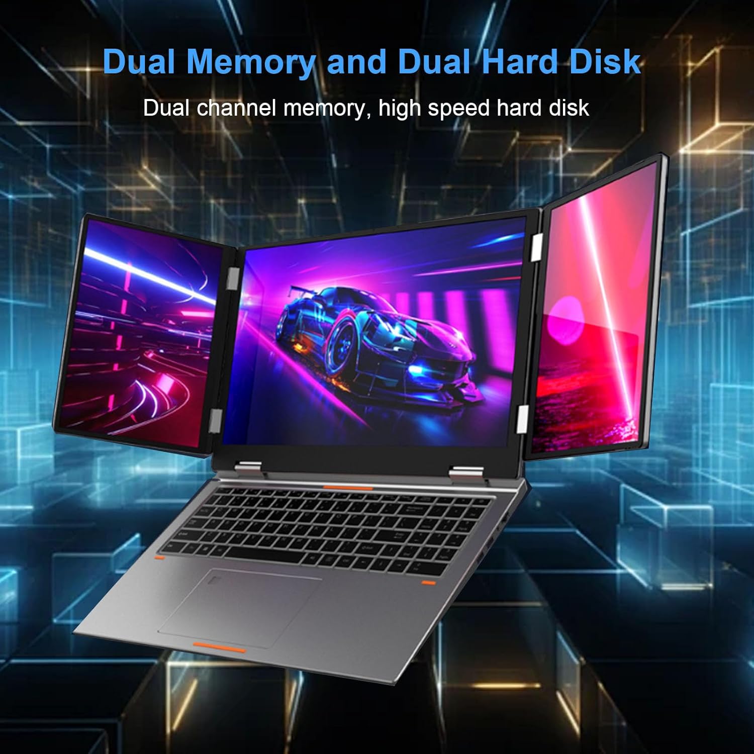 XUMIUZIY 16 Inch Triple Screen Laptop, Three Screen Foldable Portable Laptop, 16GB RAM 2TB SSD, WIFI6 RJ45 Facial Recognition (UK Plug) 7 XUMIUZIY 16 Inch Triple Screen Laptop, Three Screen Foldable Portable Laptop, 16GB RAM 2TB SSD, WIFI6 RJ45 Facial Recognition (UK Plug) - الصورة 7