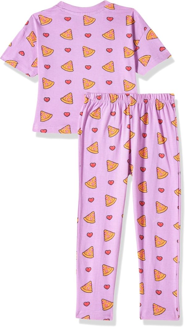 ⁦T2F Girls Cotton Printed Oversized Fit Crop Top and Pant Pajama Set⁩ - الصورة ⁦2⁩