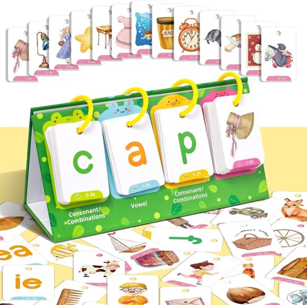 ⁦NALACAL CVC Word Flip Chart, CVC Words Builder Game, Phonics Flash Cards, Sight Words Games Activity Educational Learning Tool for School Supplies, Special Education, Speech Therapy（129Pcs）⁩ - الصورة ⁦2⁩