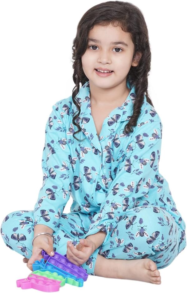 ⁦Lauren Smith Girl's Pajama Set Long Sleeve Buttoned Top with pants 2 Piece Printed Sleepwear Cotton Girls Soft Pjs Lounge Set Kids nightwear sets⁩ - الصورة ⁦5⁩