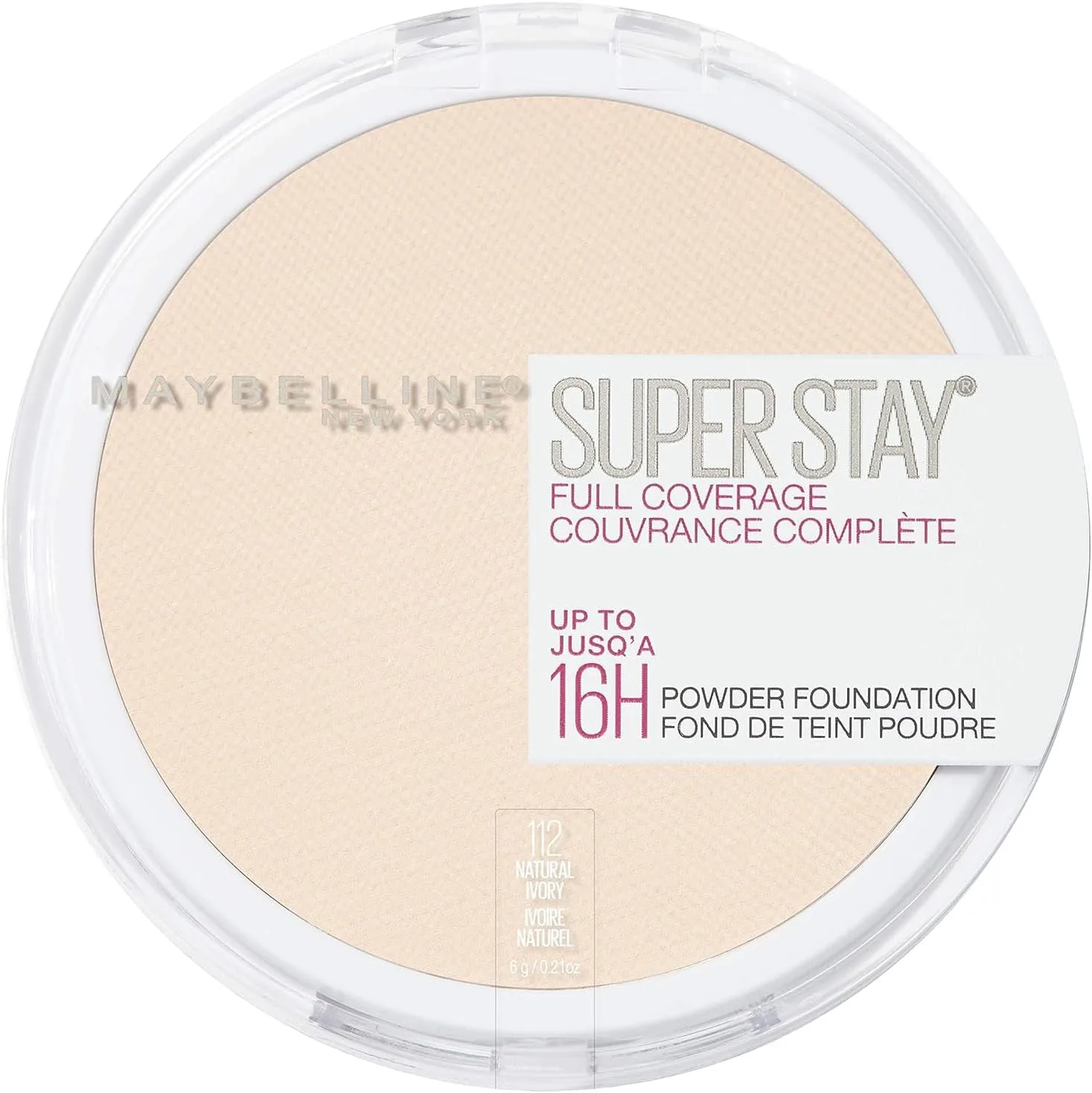 Maybelline Super Stay Full Coverage Powder Foundation Makeup, Up to 16 Hour Wear, Soft, Creamy Matte Foundation, Natural Ivory, 1 Count