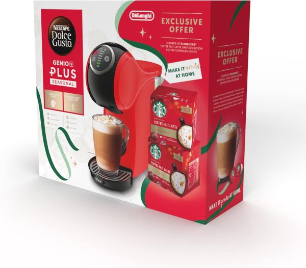 ⁦Delonghi edg315.r dolce gusto genio s plus toffee nut latte bundle, 0.8 liters, red⁩ - الصورة ⁦3⁩