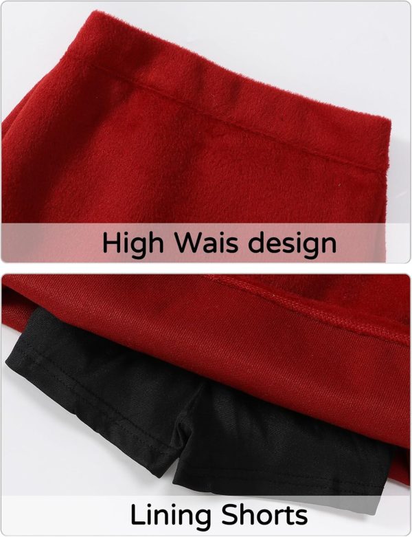 ⁦SEAUR Kids Girls Short Skirt Tweed Mini Skirt Elasticated Waist Plaid School Skorts A-line Elegant Skirt with Lining Shorts for Fall Winter 110-170⁩ - الصورة ⁦3⁩