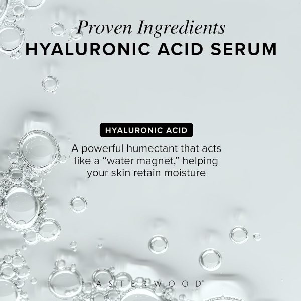 ⁦ASTERWOOD NATURALS Pure Hyaluronic Acid Serum for Face - Plumping, Anti-Aging & Hydrating - Fragrance-Free, Pairs Well with Vitamin C Face Serum & Hylunaric Acid Moisturizer, 29ml/1 oz⁩ - الصورة ⁦3⁩