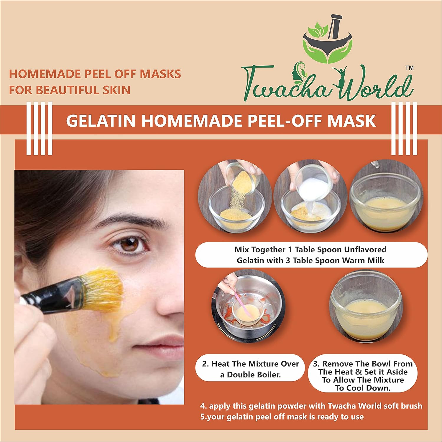 Twacha world Gelatin Powder For Face Mask/Hair removal/Peel Off Mask (Skin Care) 25 GM (25 g) 2 Twacha world Gelatin Powder For Face Mask/Hair removal/Peel Off Mask (Skin Care) 25 GM (25 g) - الصورة 2