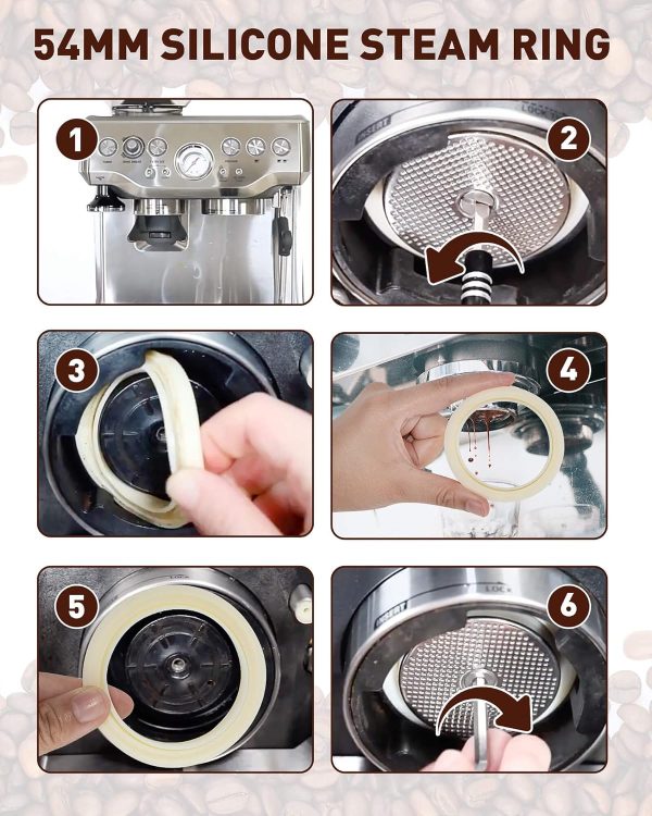 ⁦54mm Silicone Steam Ring, 2PCS Grouphead Gasket Replacement Accessories, No BPA Silicone Gasket Seal, for Breville Espresso Machine 878/870/860/840/810/500/450/ Sage 500/870/875/880/810/878⁩ - الصورة ⁦5⁩