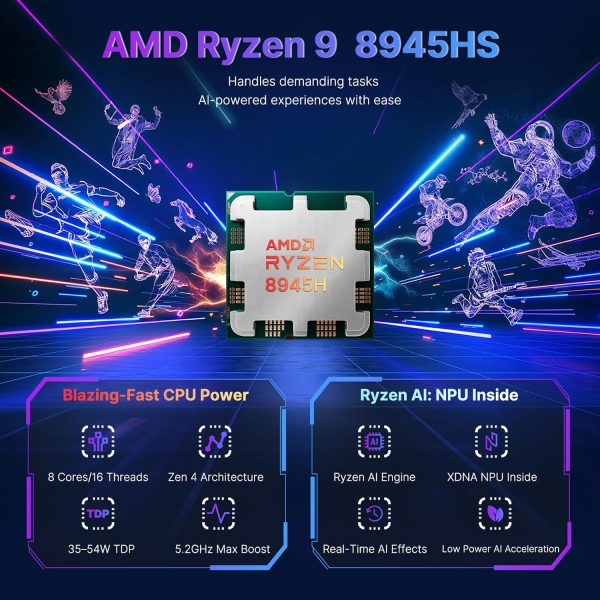 ⁦17.3” Gaming-Laptop, AI 9 8945HS (>i9-13900H), 32GB RAM 1TB SSD,USB-C 4.0 AI Copilot Ready, VR Support, 100W PD Fast Charge, Backlit Keyboard, Fingerprint Unlock, for Gaming/Student/Office/Business⁩ - الصورة ⁦2⁩