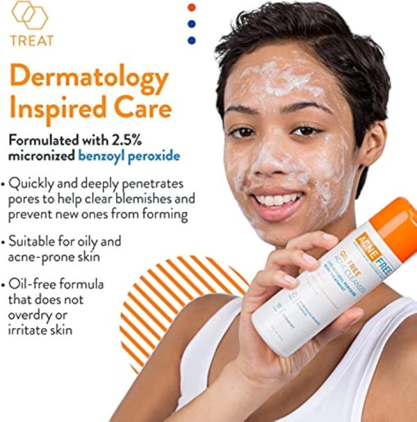 ⁦AcneFree Acne Free Oil-Free Acne Cleanser, Benzoyl Peroxide 2.5% Acne Face Wash with Glycolic Acid to Prevent and Treat Breakouts, 8 Ounce⁩ - الصورة ⁦3⁩