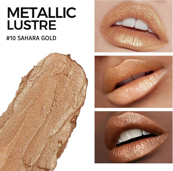 ⁦Anglicolor Metallic Glitter Lipstick,Lipstick Highly Pigmented,Glitter lipstick Long-Lasting Moisturising,Velvety smooth application,Creamy sculpted design lipstick. (#10-4)⁩ - الصورة ⁦2⁩