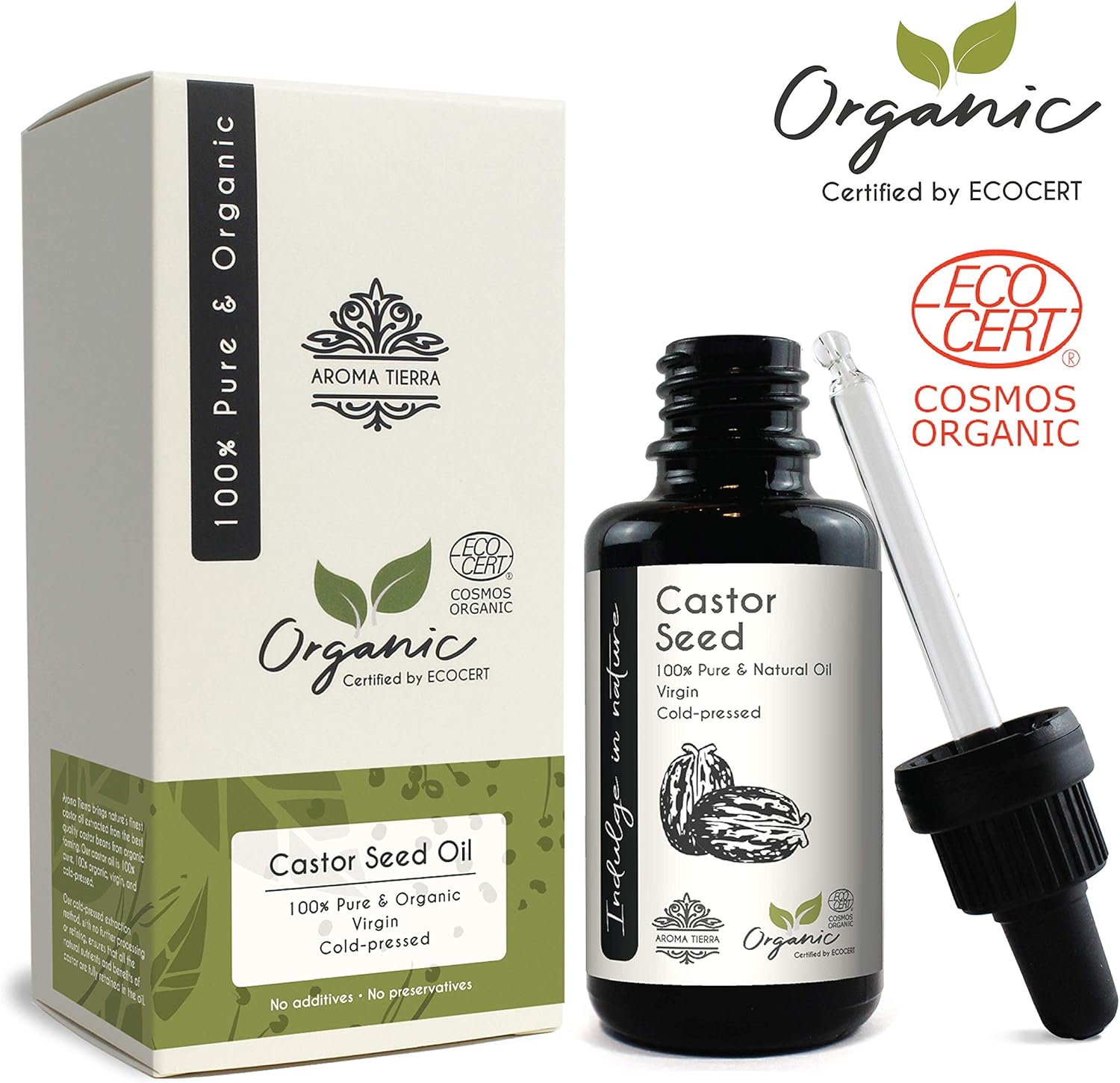 Aroma Tierra Organic Castor Oil - 100% Pure, Cold Pressed, Hexane Free, Natural & Unrefined - For Hair Growth, Dry Scalp, Dandruff - Eyelashes, Eyebrows & Beard - Face & Skin Moisturizer, Acne - 30ml 1 Aroma Tierra Organic Castor Oil - 100% Pure, Cold Pressed, Hexane Free, Natural & Unrefined - For Hair Growth, Dry Scalp, Dandruff - Eyelashes, Eyebrows & Beard - Face & Skin Moisturizer, Acne - 30ml