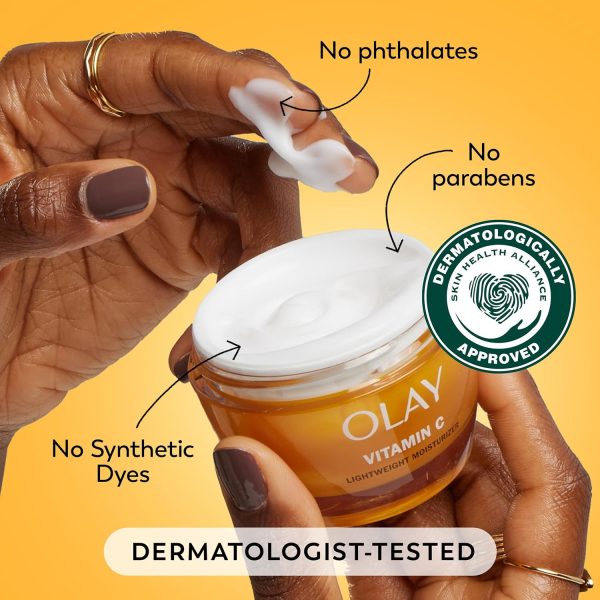⁦Olay Vitamin C Face Moisturizer, Brightening Cream for Women, Trial Size, Evens Tone, Dark Spot & Hyperpigmentation Reduction, Glowing Skin Care - Niaciniamide, Lactic Acid, 0.5 Oz⁩ - الصورة ⁦6⁩