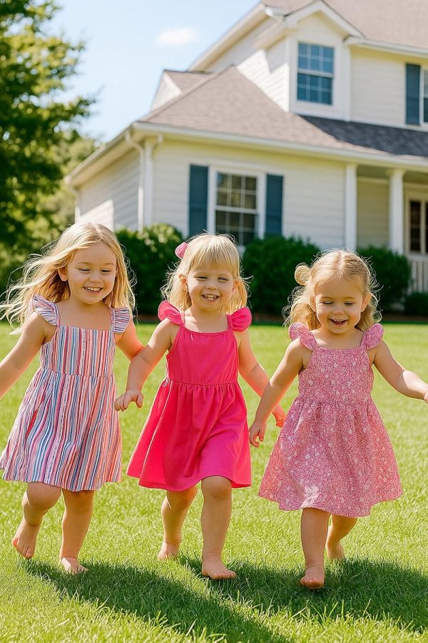 ⁦VeryNew 3-Pack Girls Sleeveless Dresses Color stripes Purple Solid Color Print Vest Dresses for 4-8 Years⁩ - الصورة ⁦2⁩