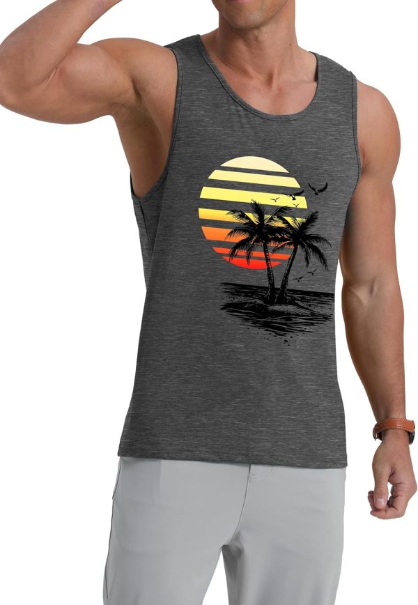 ⁦ONLYSTORY Mens Graphic Tank Tops Crewneck Gym Muscle Beach Hawaii Sleeveless Shirts⁩ - الصورة ⁦3⁩