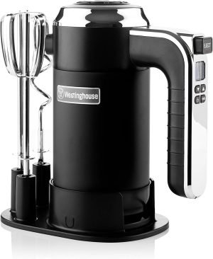 Westinghouse Retro Hand Mixer for Baking - 350W Handheld Electric Whisk - Includes 2 Egg Beaters and 2 Dough Hooks - Powerful Food Mixer for Kitchen Use with 6 Speeds & Turbo - Black