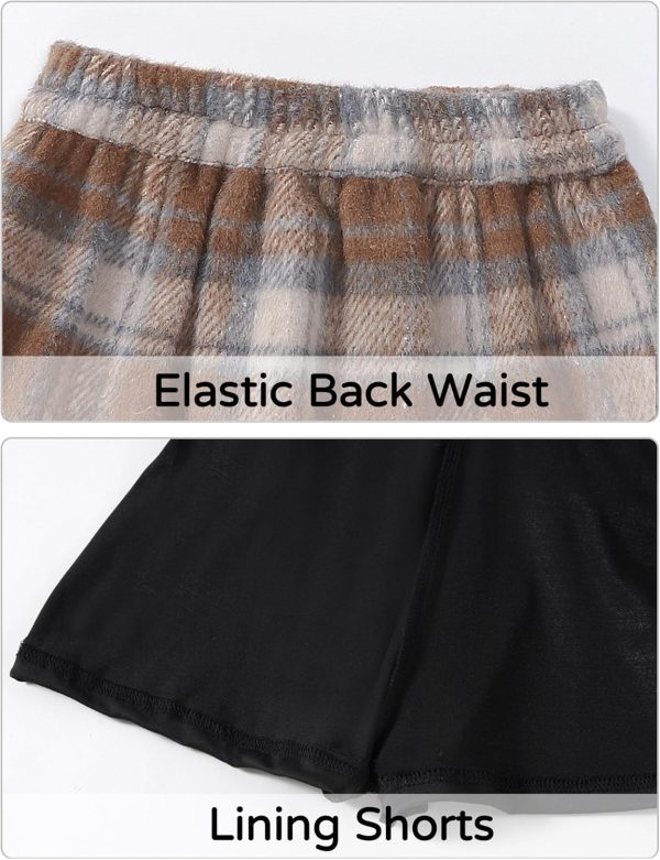 ⁦SEAUR Kids Girls Short Skirt Tweed Mini Skirt Elasticated Waist Plaid School Skorts A-line Elegant Skirt with Lining Shorts for Fall Winter 110-170⁩ - الصورة ⁦2⁩