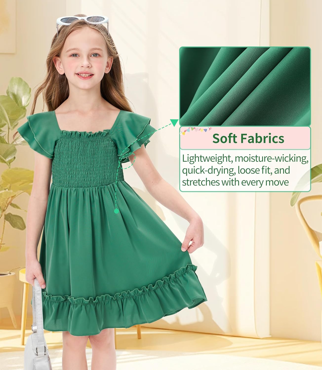 Hvididan Girls Summer Dresses Cute Double Layer Ruffle Sleeve Off Shoulder Dress 5-14 Years 2 Hvididan Girls Summer Dresses Cute Double Layer Ruffle Sleeve Off Shoulder Dress 5-14 Years - الصورة 2