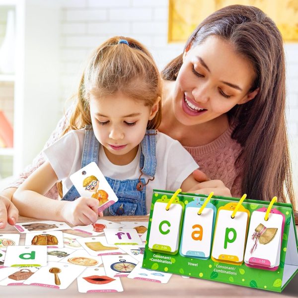 ⁦NALACAL CVC Word Flip Chart, CVC Words Builder Game, Phonics Flash Cards, Sight Words Games Activity Educational Learning Tool for School Supplies, Special Education, Speech Therapy（129Pcs）⁩ - الصورة ⁦5⁩