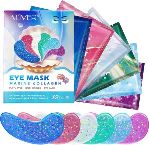 ALIVER Eye Gels with Natural Marine Collagen Hyaluronic & Pearl Under Eye Patches (12 Pcs), Under Eye Masks for Puffy Eyes & Dark Circles & Eye Bags, Face Moisturizer Treatment, Reduce Wrinkles