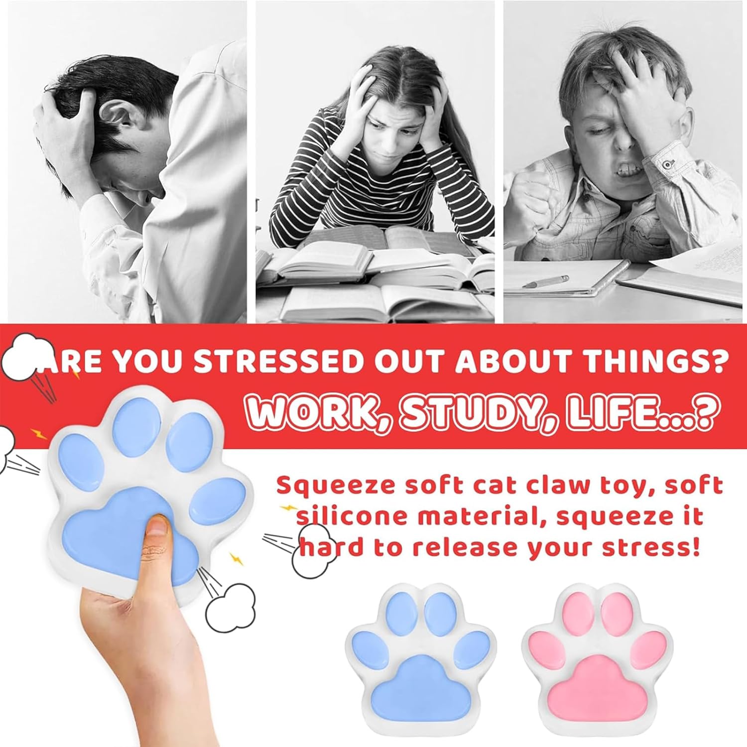 TSWCBYYLB Handmade Big Taba Squishy Cat Paw Silicone Squeeze Toys for Stress Relief (Pink) 4 TSWCBYYLB Handmade Big Taba Squishy Cat Paw Silicone Squeeze Toys for Stress Relief (Pink) - الصورة 4