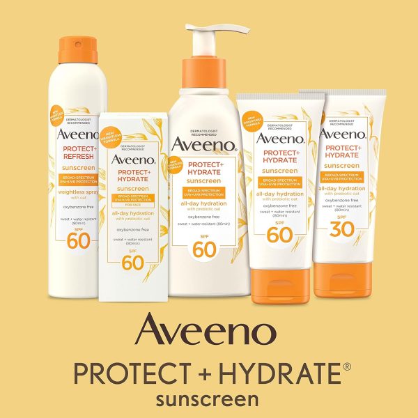 ⁦AVEENO BABY Protect + Hydrate Moisturizing Body Sunscreen Lotion With Broad Spectrum Spf 60 & Prebiotic Oat, Weightless, Paraben-free, Oil-free & Oxybenzone-free, Pump Bottle, 12.0 ounces, WHITE⁩ - الصورة ⁦4⁩