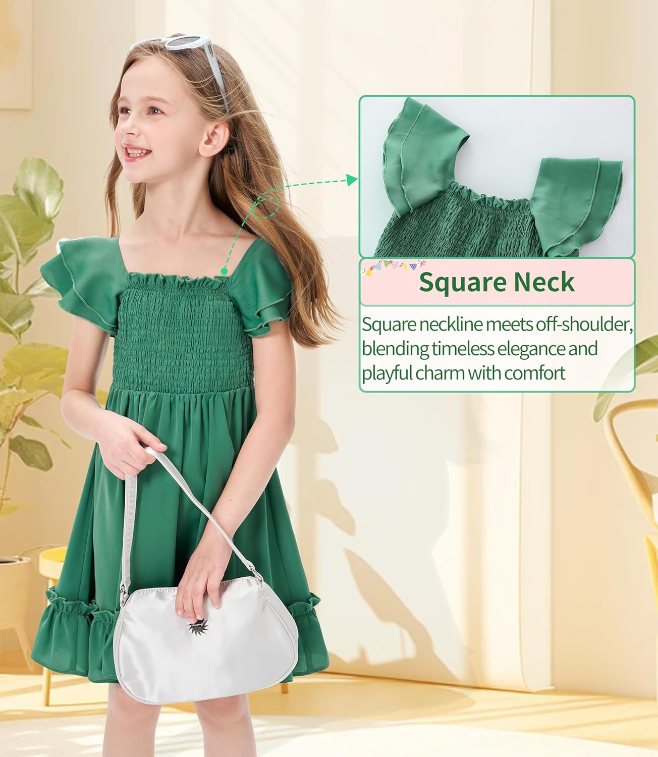 Hvididan Girls Summer Dresses Cute Double Layer Ruffle Sleeve Off Shoulder Dress 5-14 Years 8 Hvididan Girls Summer Dresses Cute Double Layer Ruffle Sleeve Off Shoulder Dress 5-14 Years - الصورة 8