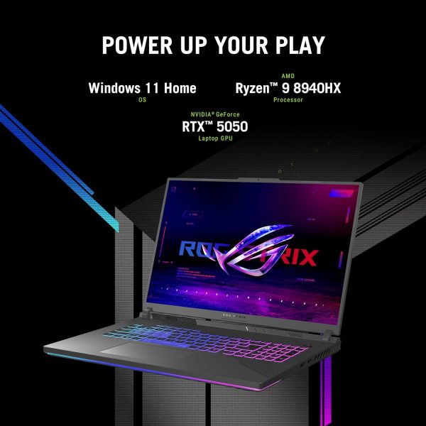 ⁦ASUS ROG Strix G18 (2025) Gaming Laptop, 18” ROG FHD+ 16:10 144Hz, NVIDIA® GeForce RTX™ 5060, AMD Ryzen™ 9 8940HX Mobile Processor, 16GB DDR5-5200Mhz, 1TB SSD, Wi-Fi 6E, Wind 11 Home⁩ - الصورة ⁦2⁩